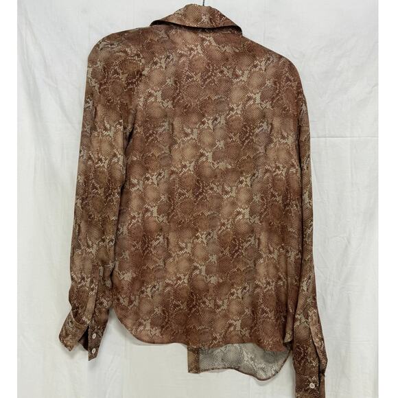 Haute Hippie Silk Snake Print Long Sleeve Button Up Shirt Brown Women's Size S - Picture 5 of 5